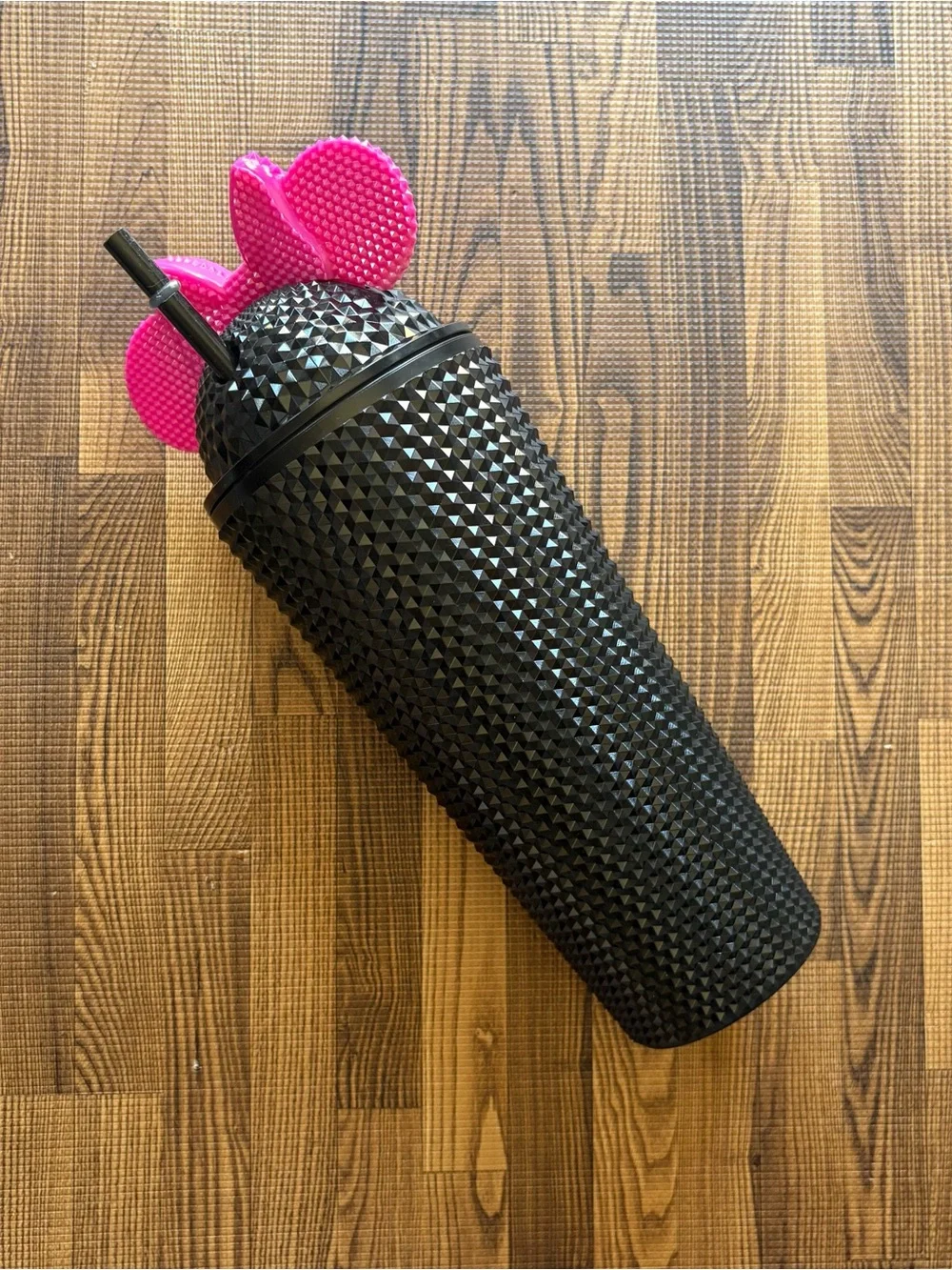 NWT Disney Black Studded Tumbler with Pink Bow Lid